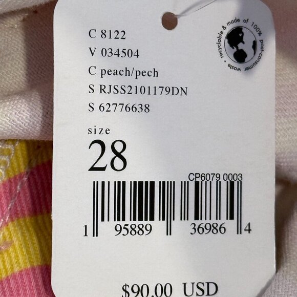 The Ragged Priest Dad Jeans in Wave Print Denim Yellow Pink 28 - Picture 12 of 16